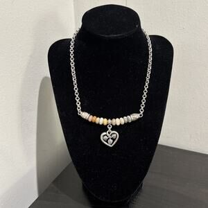 BRIGHTON Silvertone Botswana Terra Agate Heart 16-18" Necklace